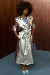 NEVER FULLY DRESSED -SILVER VEGAN LEATHER TRENCH